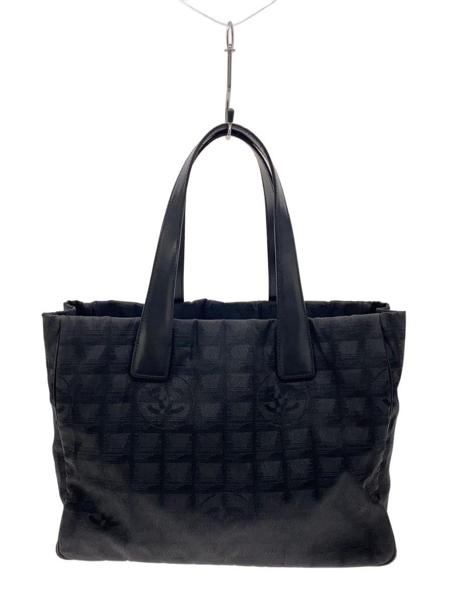 CHANEL New Travel Line Tote Bag MM Glitter Nylon × Leather Black