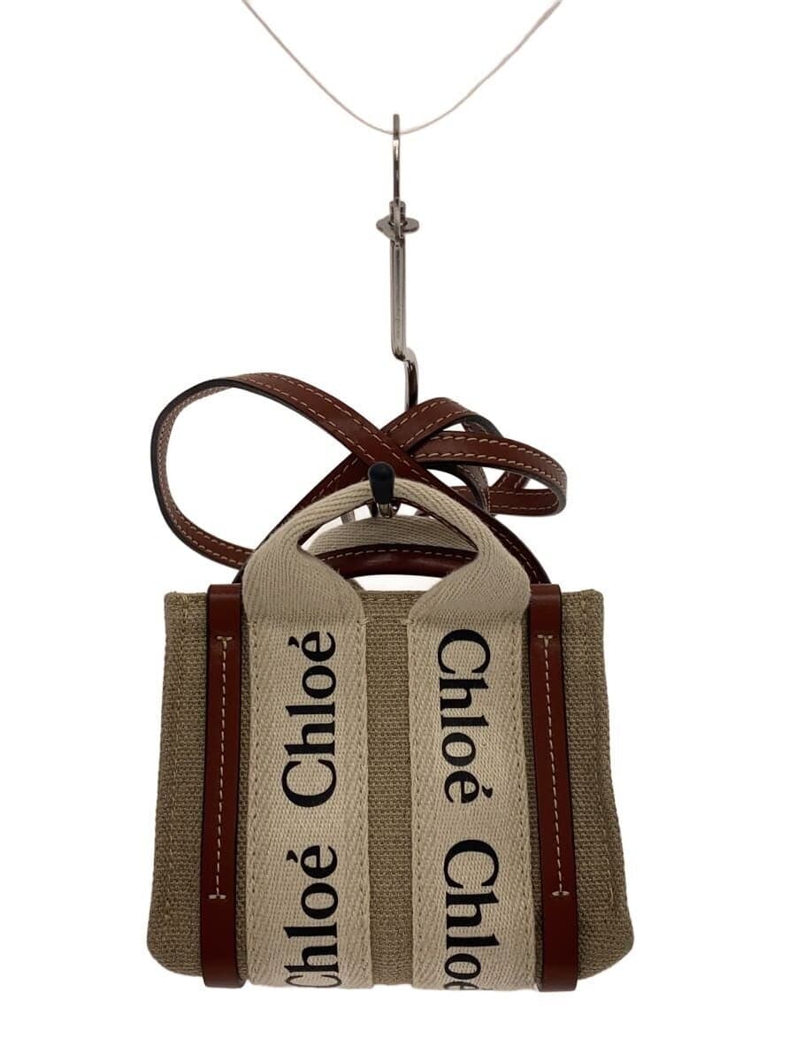ChloeWOODY Nano Shoulder Bag Canvas Ivory