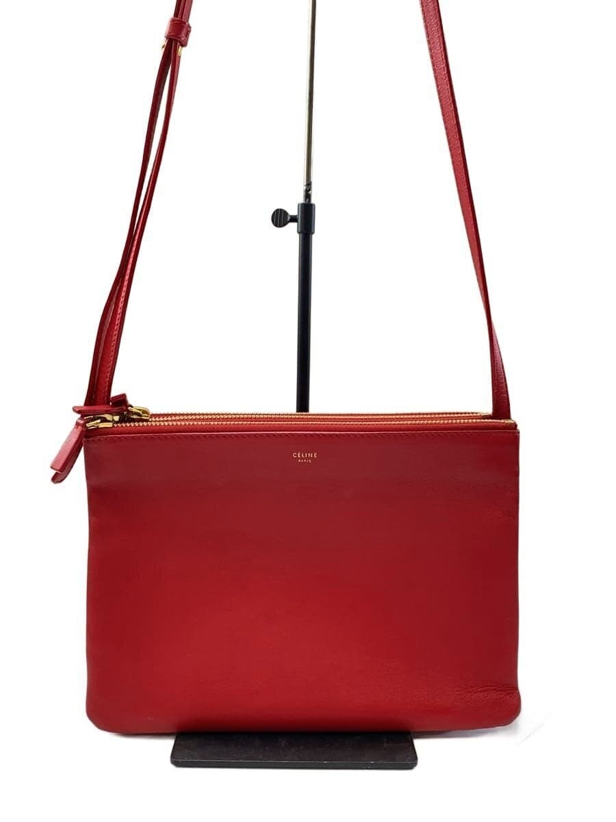 CELINE shoulder bag leather RED solid color F-MM-0164