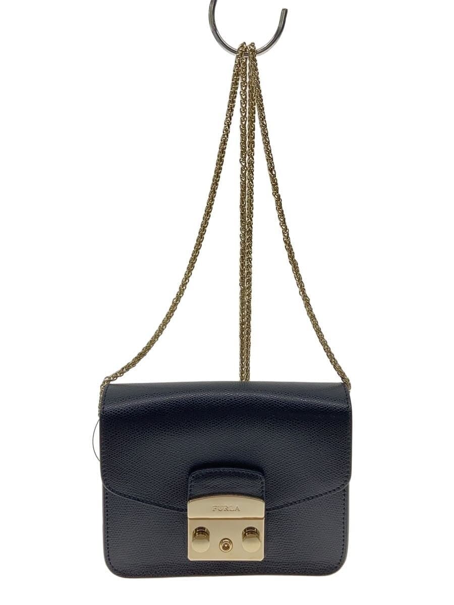 FURLA Shoulder Bag Leather Black G6400 Metropolis Chain Shoulder