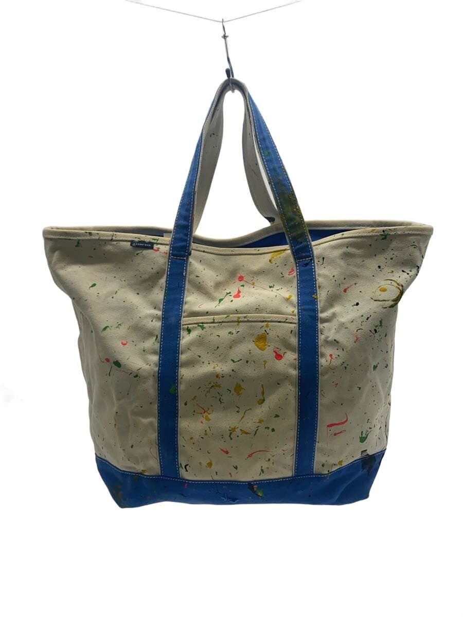 LANDS END Paint Splash Canvas Tote Tote Bag Canvas WHT