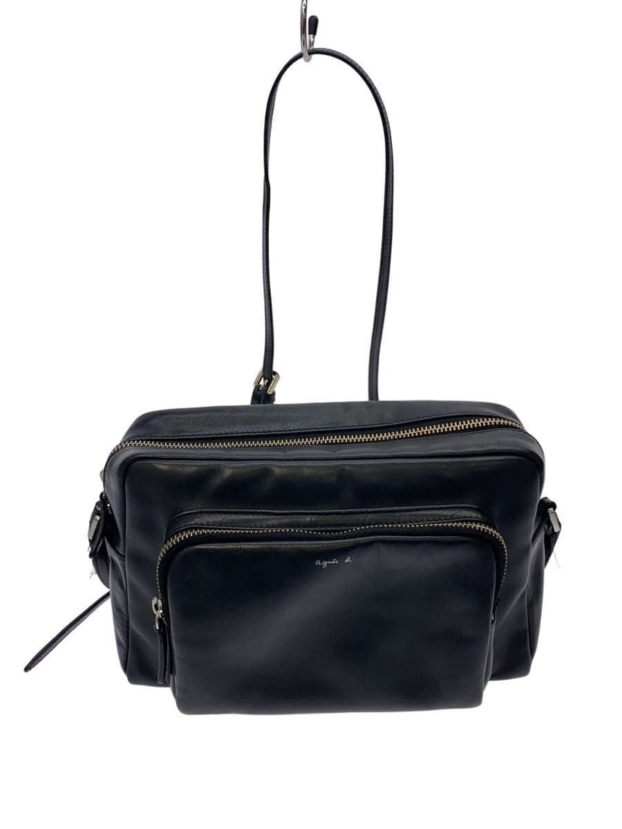 agnes b. Shoulder Bag Leather BLK FS43-02