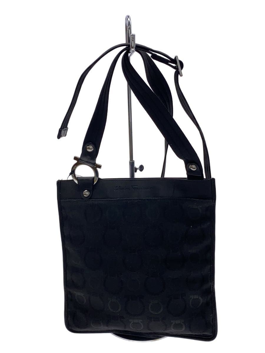 Salvatore Ferragamo Shadow Gancini Shoulder Bag Canvas Black Monogram