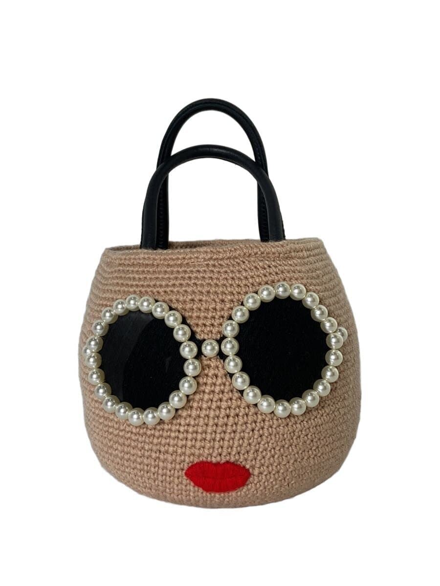 a-jolie Handbag Basket Bag Pearl Sunglasses BEG Knit Basket Bag