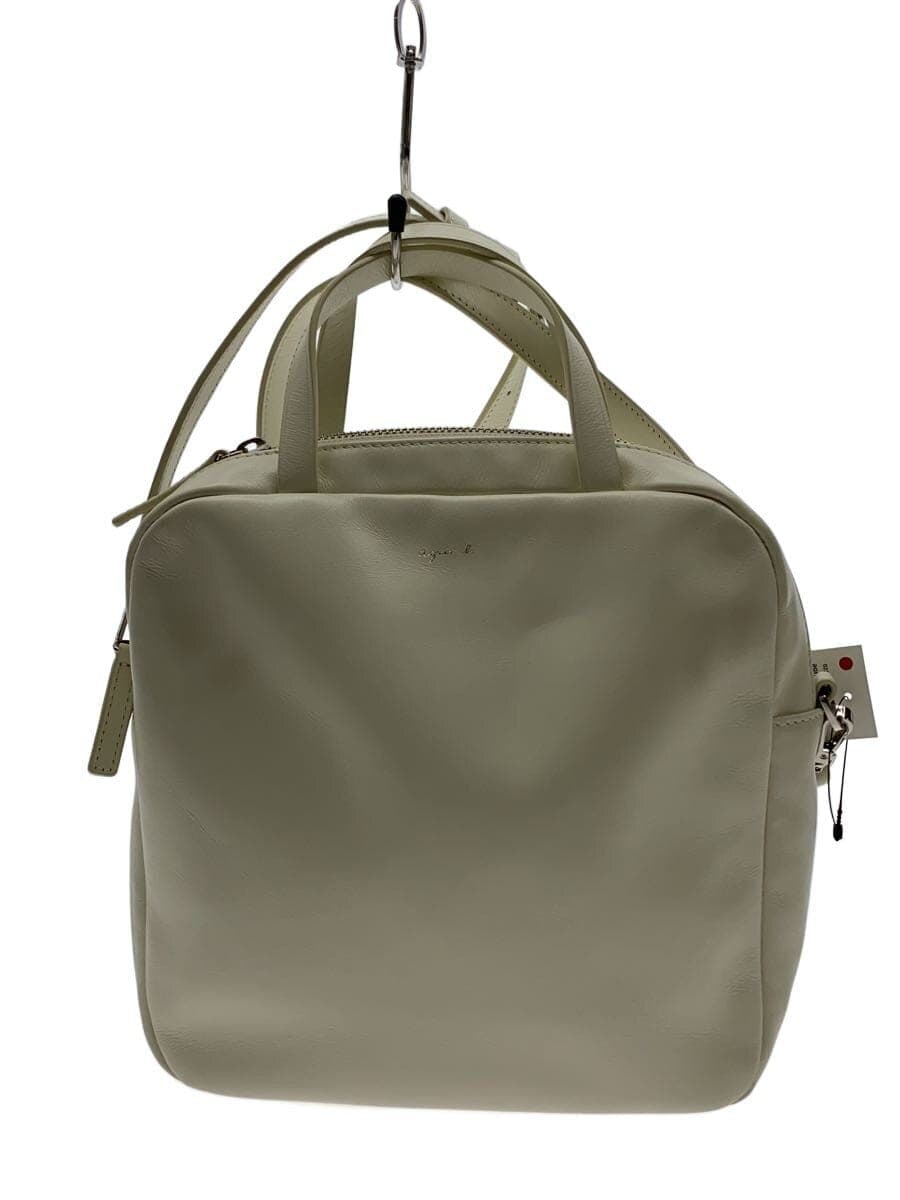 agnes b. 2-Way Shoulder Bag Cowhide White Solid Color SAS21-02