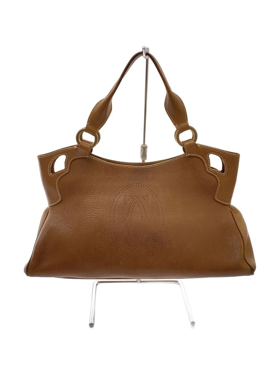 Cartier Marcello Handbag Leather Brown Corner Scuff Stain Discoloration