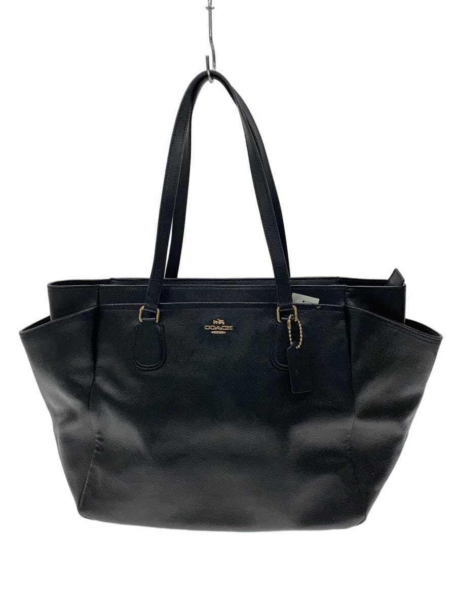 COACH Tote Bag Leather Black Solid Color