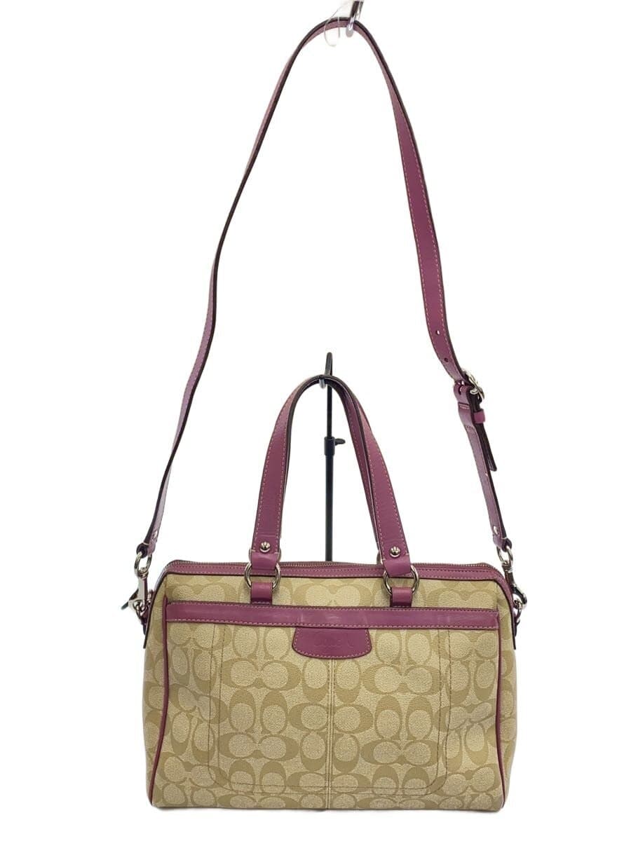 COACH Signature2-Way Shoulder Bag PVC BEG All Over Pattern F16119 Inside With Wear