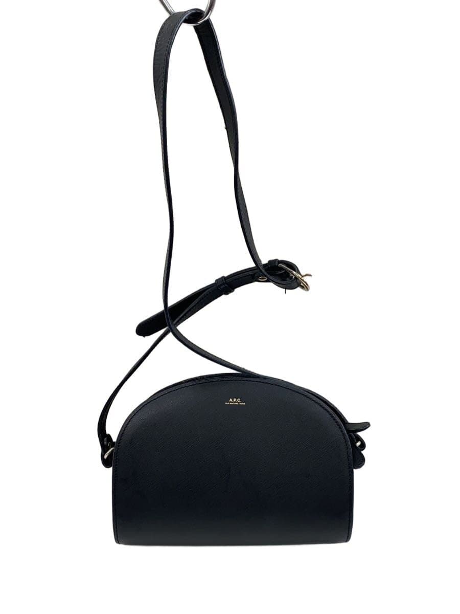 A.P.C. Shoulder Bag Leather BLK Half Moon Double Zip