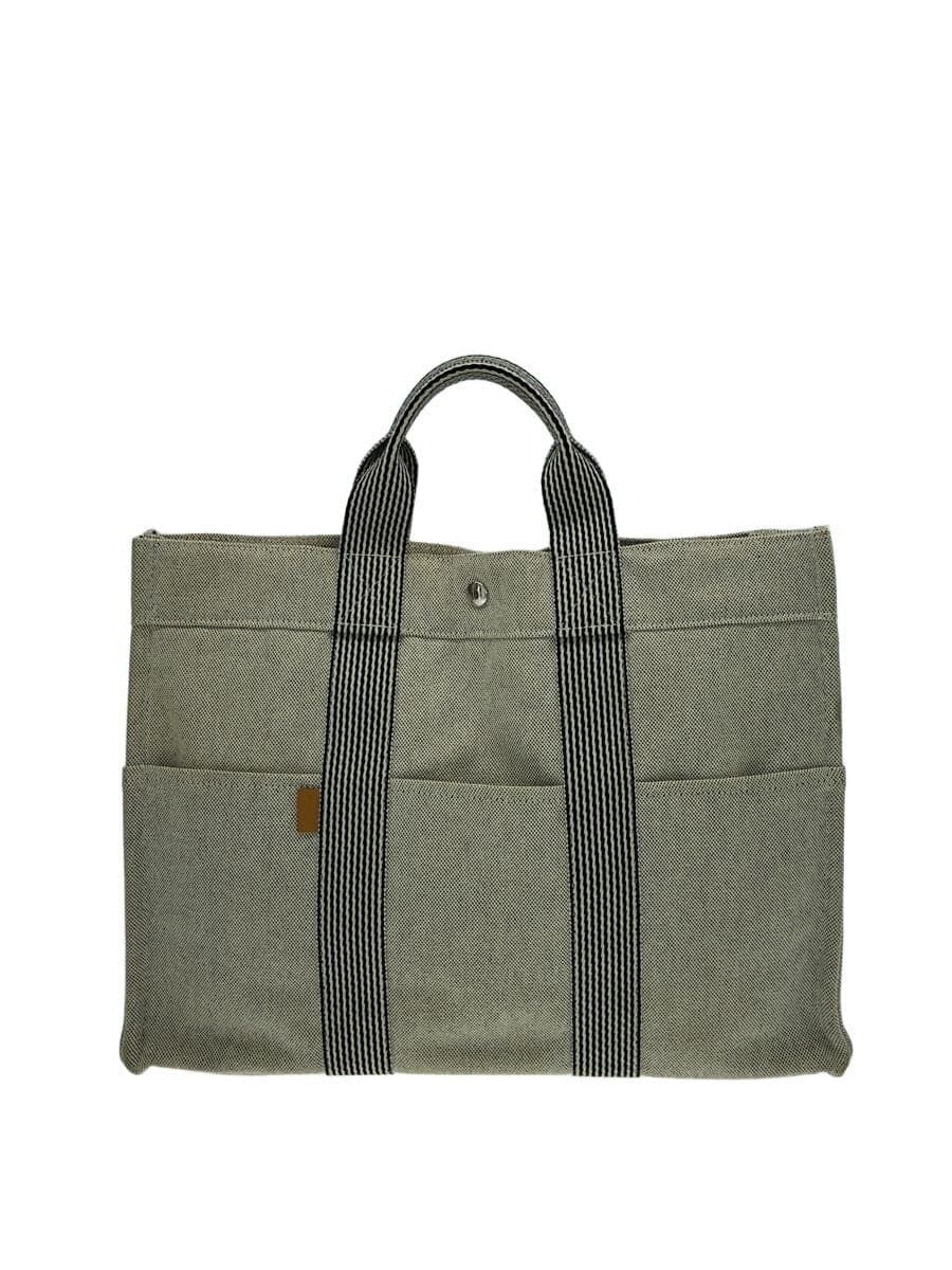HERMES Stain Nouveau Fourre-ToutMM Tote Bag Canvas GRY Solid