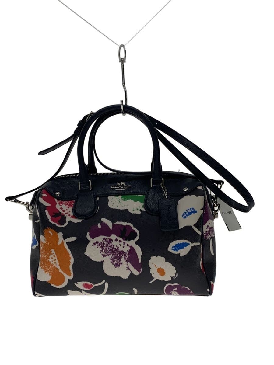 COACH Boston Bag_Art_Floral Pattern Leather Navy F37482