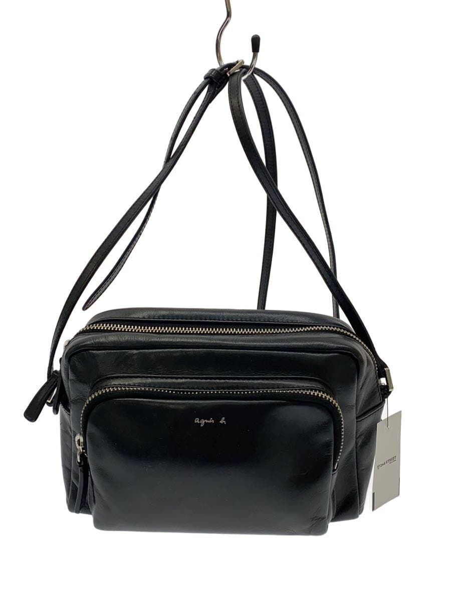 agnes b. Camera bag Shoulder bag Leather BLK Solid FS34-01