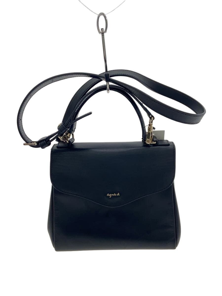 agnes b. Shoulder Bag Leather BLK Solid KS04