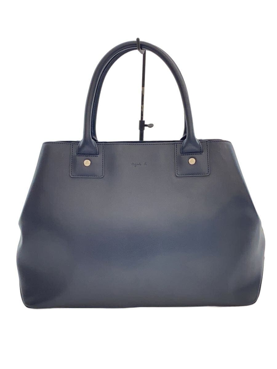 agnes b. Tote Bag Cowhide Navy Solid CR11T-02