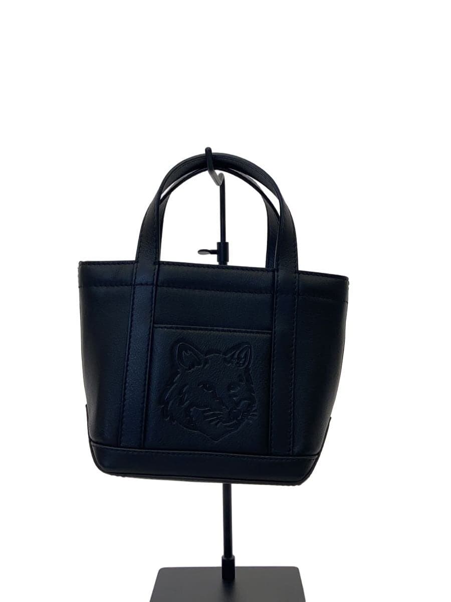 MAISON KITSUNEFOX HEAD LEATHER MINI TOTE Shoulder Bag BLK