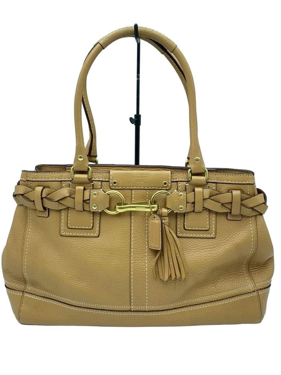 COACH Tote Bag Leather Camel J0693 With Wear