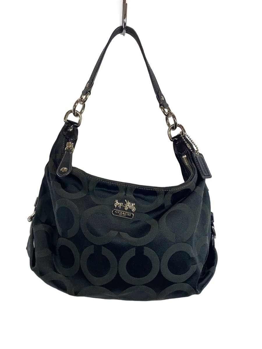 COACH Shoulder Bag Op Art Canvas BLK 14337