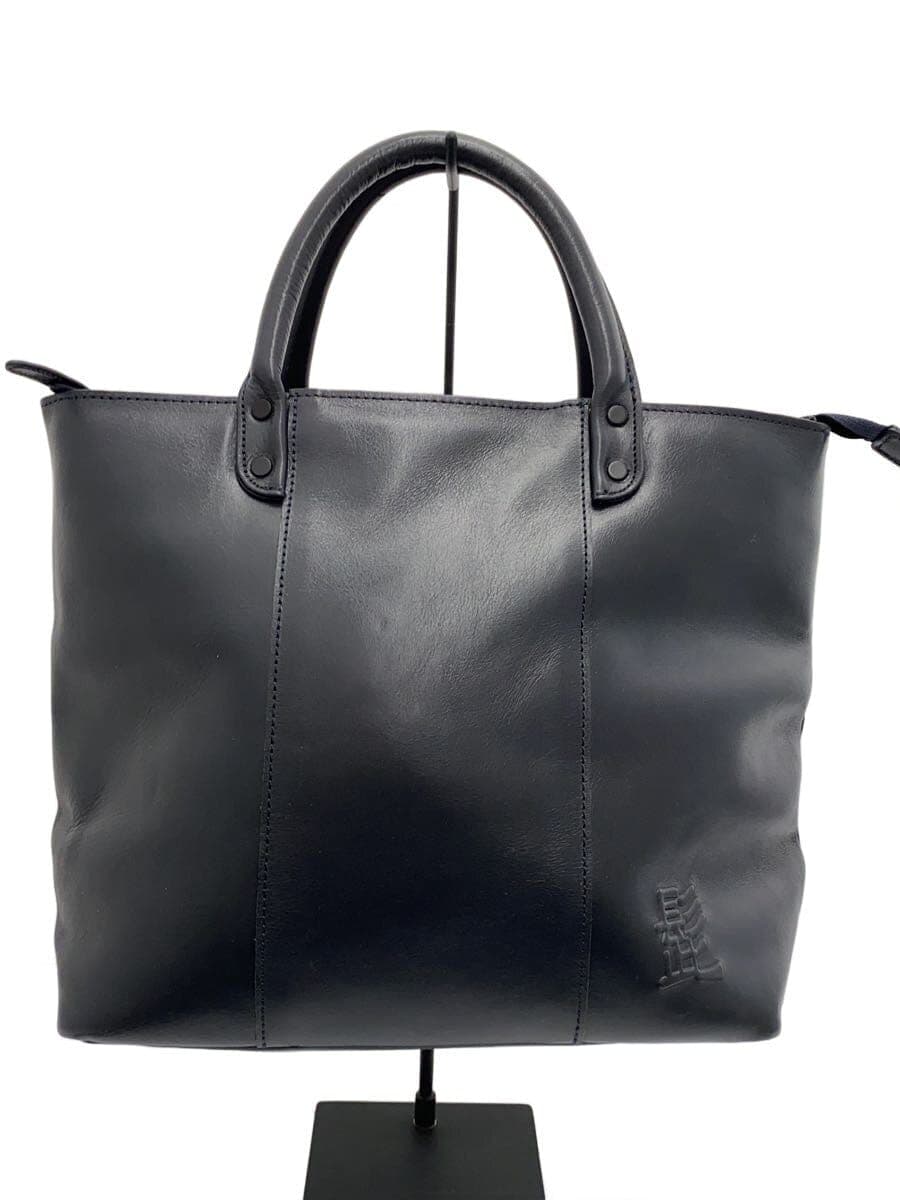 Mustache HIGE BAG Tote Bag Leather NVY Solid