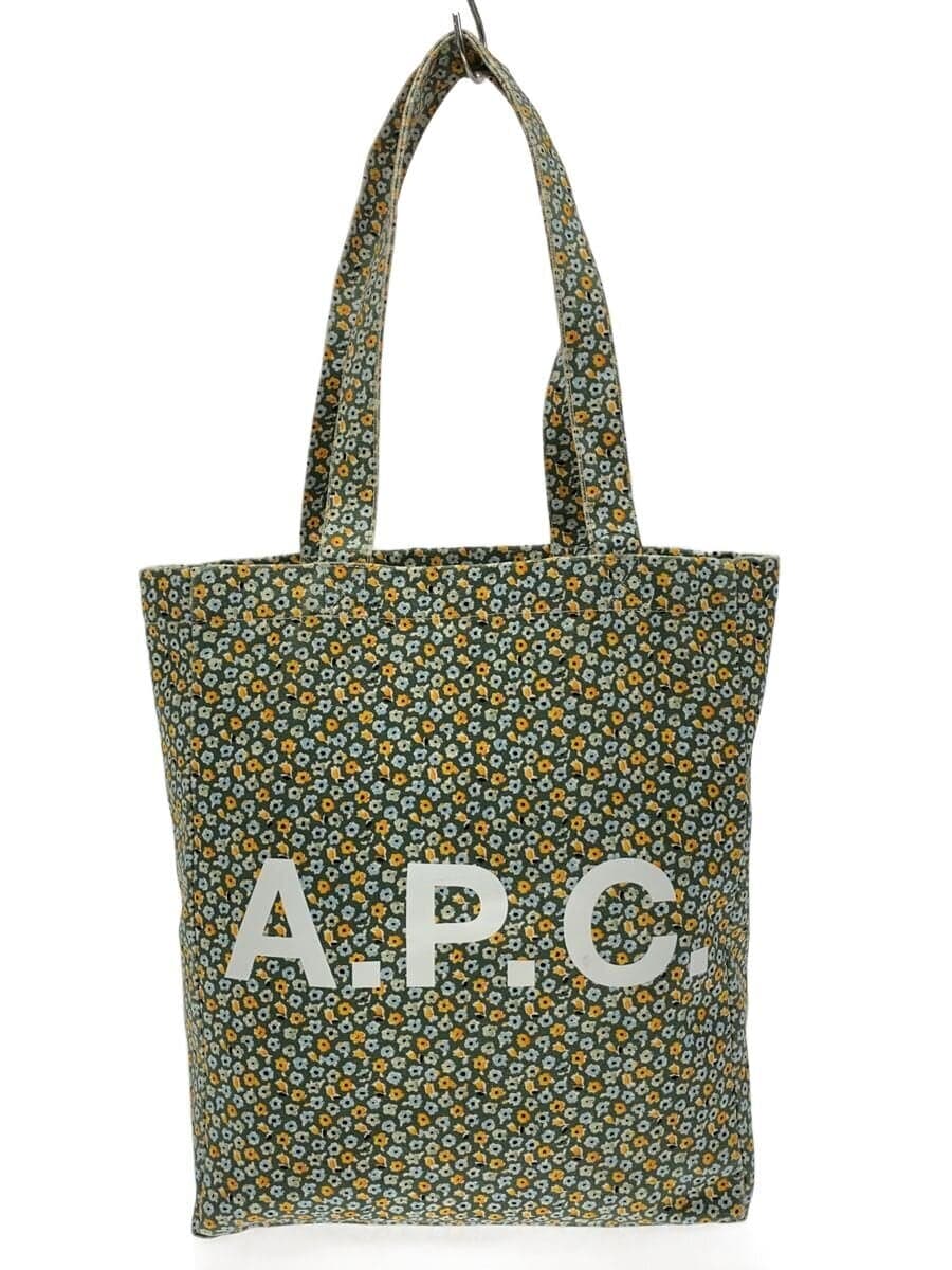 A.P.C. Tote Bag Canvas Green Floral Print