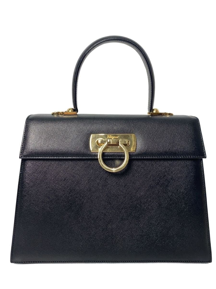 Salvatore Ferragamo Gancini 2WAY Handbag Leather Black AF-212181