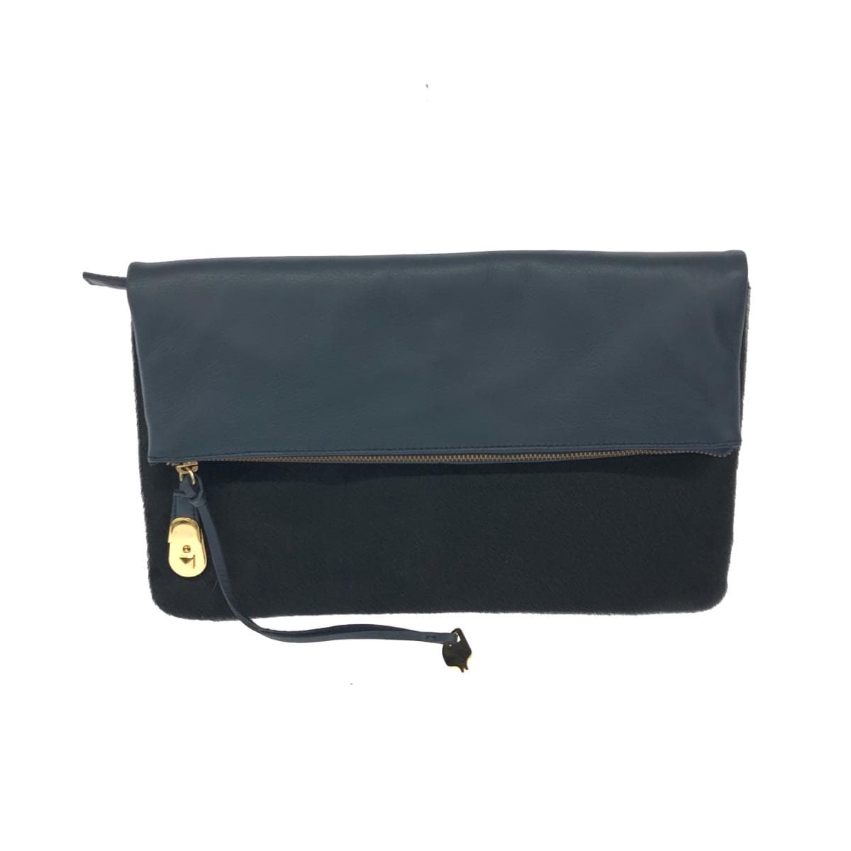 PELLICO clutch bag in good condition, navy leather and hair-on-hide, removable, women's second bag, bag