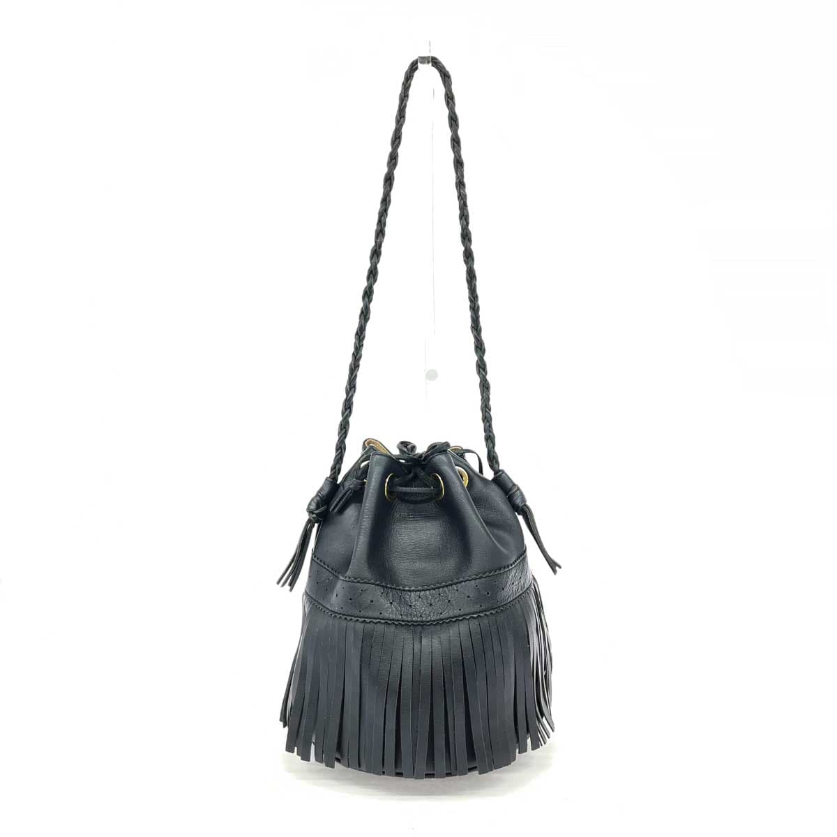 J&M DAVIDSON Carnival One Shoulder Bag Black Leather Drawstring Fringe Women's Shoulder Bag
