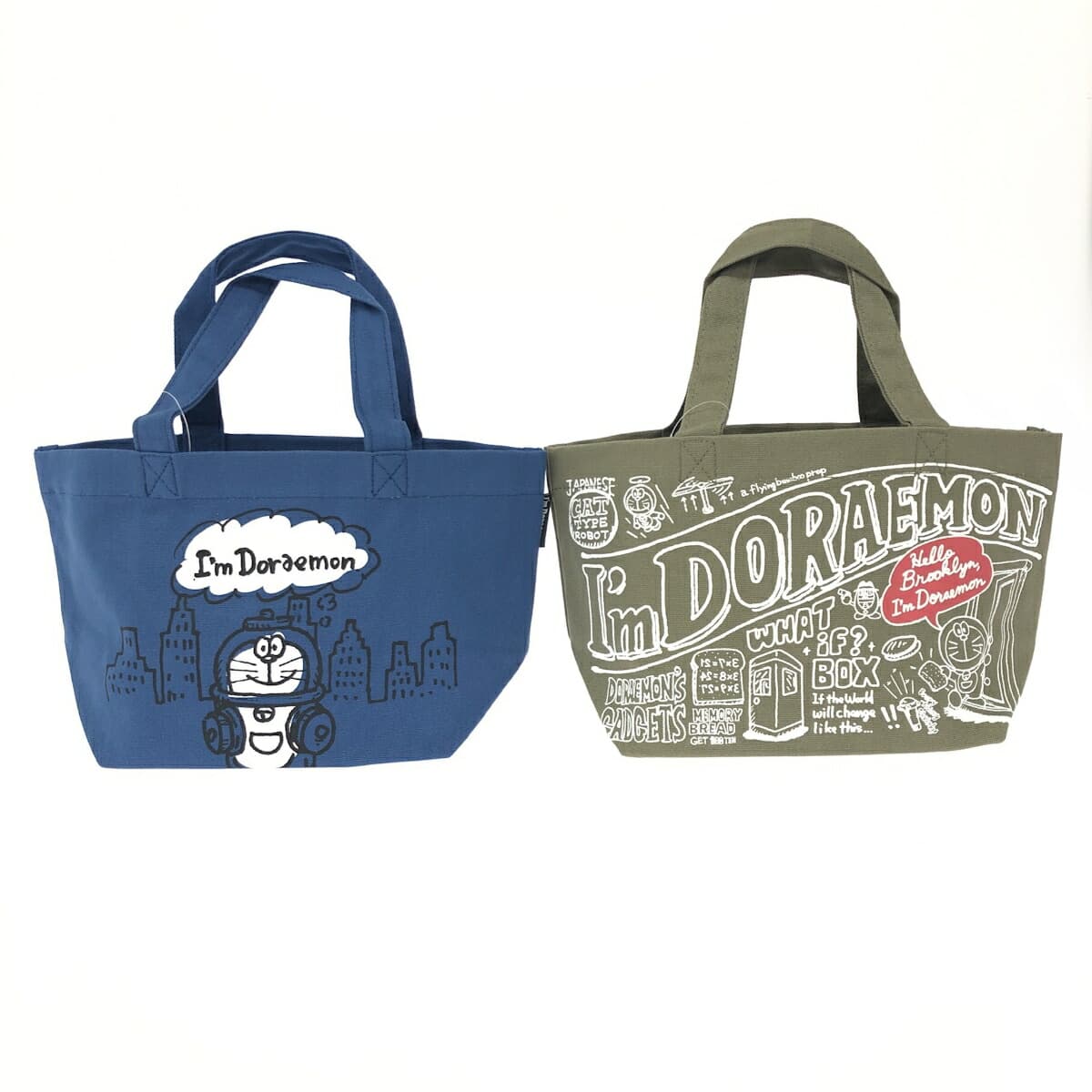 Sanrio I'm Doraemon Tote Bag Unused Set of 2 Olive Canvas Lunch Tote Unisex bag