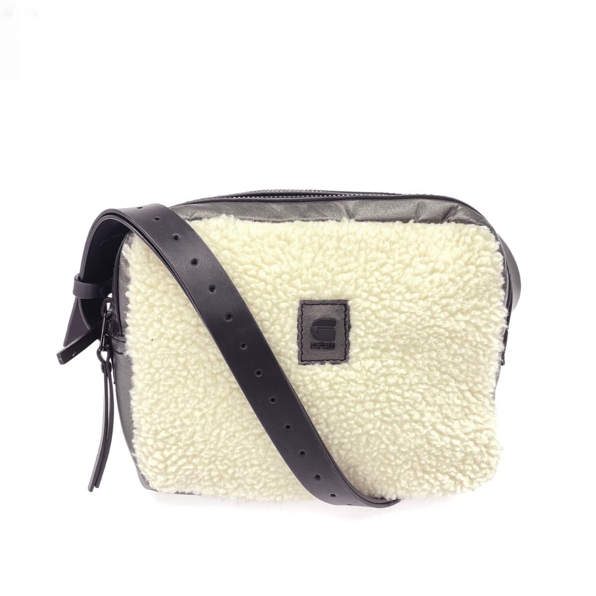 G-STAR RAW shoulder bag in good condition, metallic gray × ivory, leather, boa, women's crossbody bag