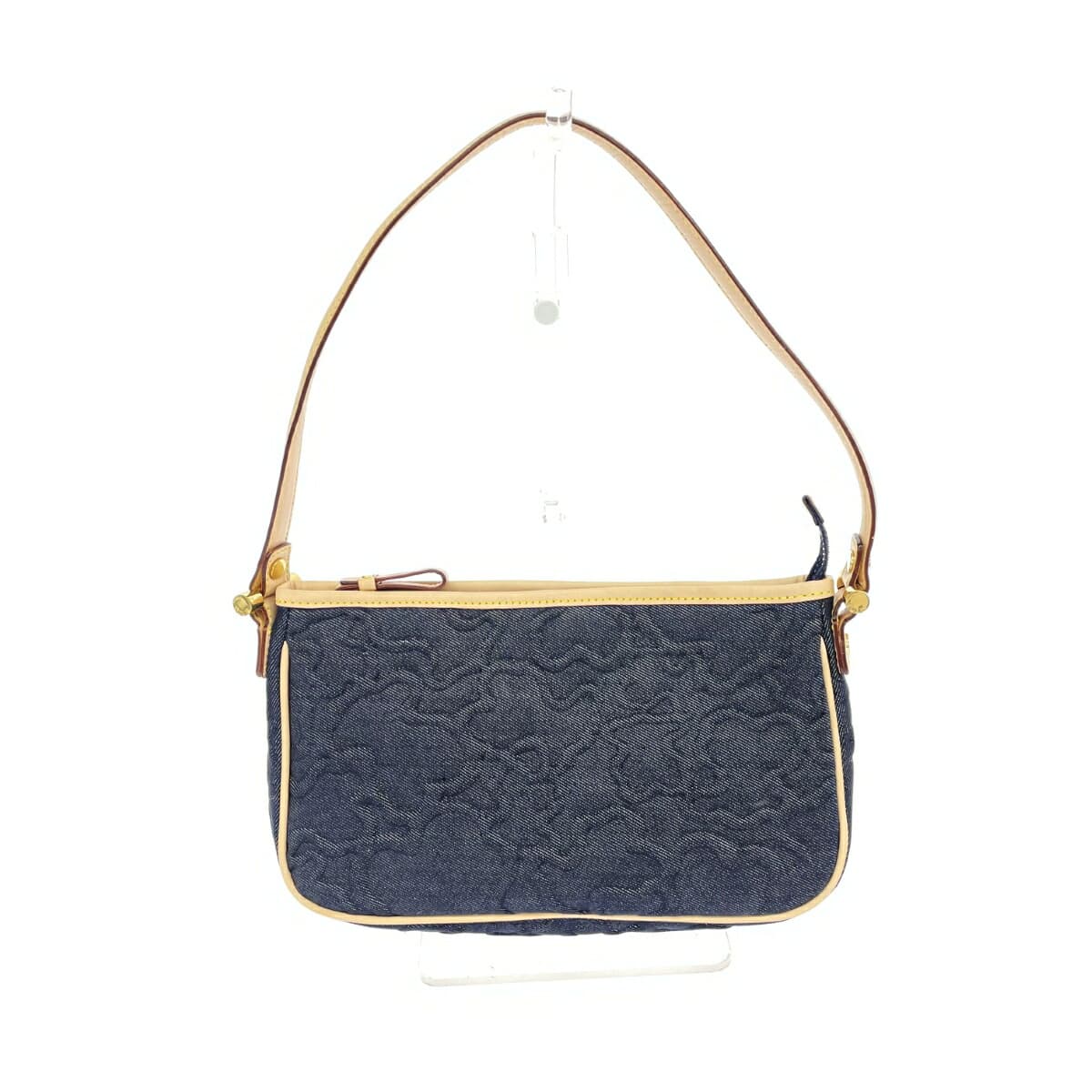 TOUS One Shoulder Bag Good Condition Bear Embossed Denim Navy Women's