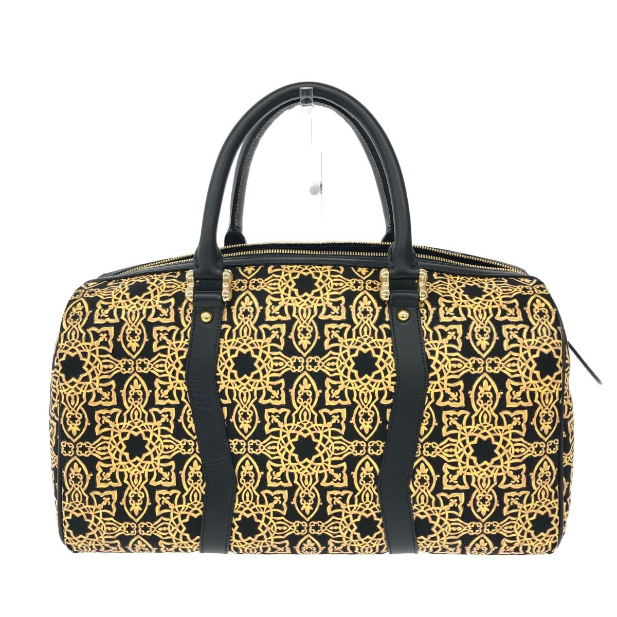 Inden-ya Boston bag in good condition, Geobesque series / Kinart / Arabesque pattern / black deer leather with brown lacquer, unisex