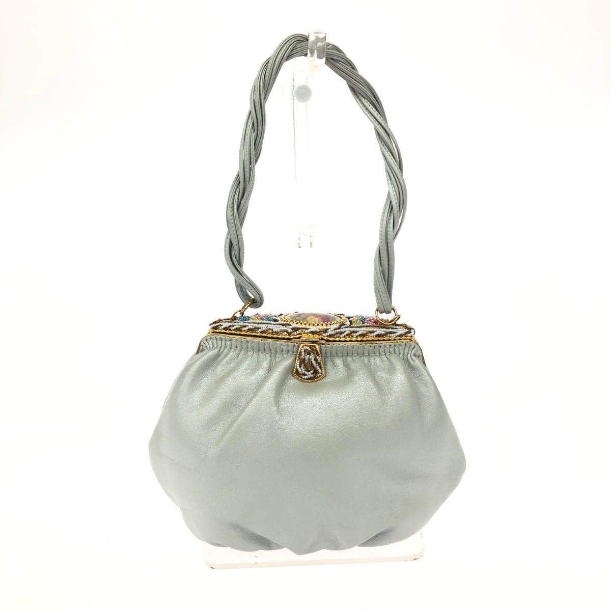 HAMANO Handbag Leather Beads Gray Women's
