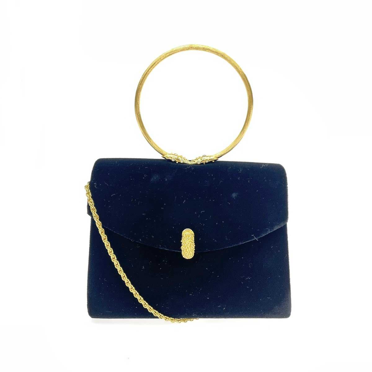 Velour bag 2WAY handbag party bag stone/chain/velour black ladies