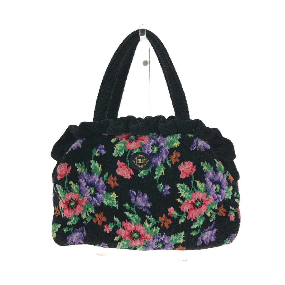 FEILER Frill Handbag Poppies/Chenille Weave Black Ladies