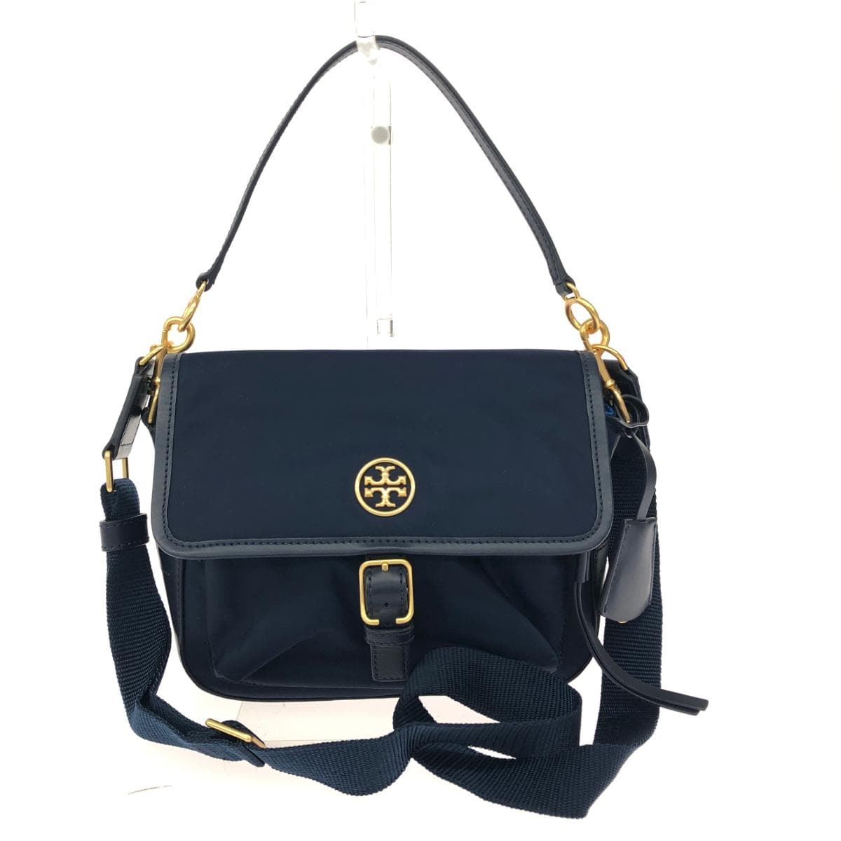 TORYBURCH Tory Burch shoulder bag in good condition, with iconic hardware/nylon × leather, navy