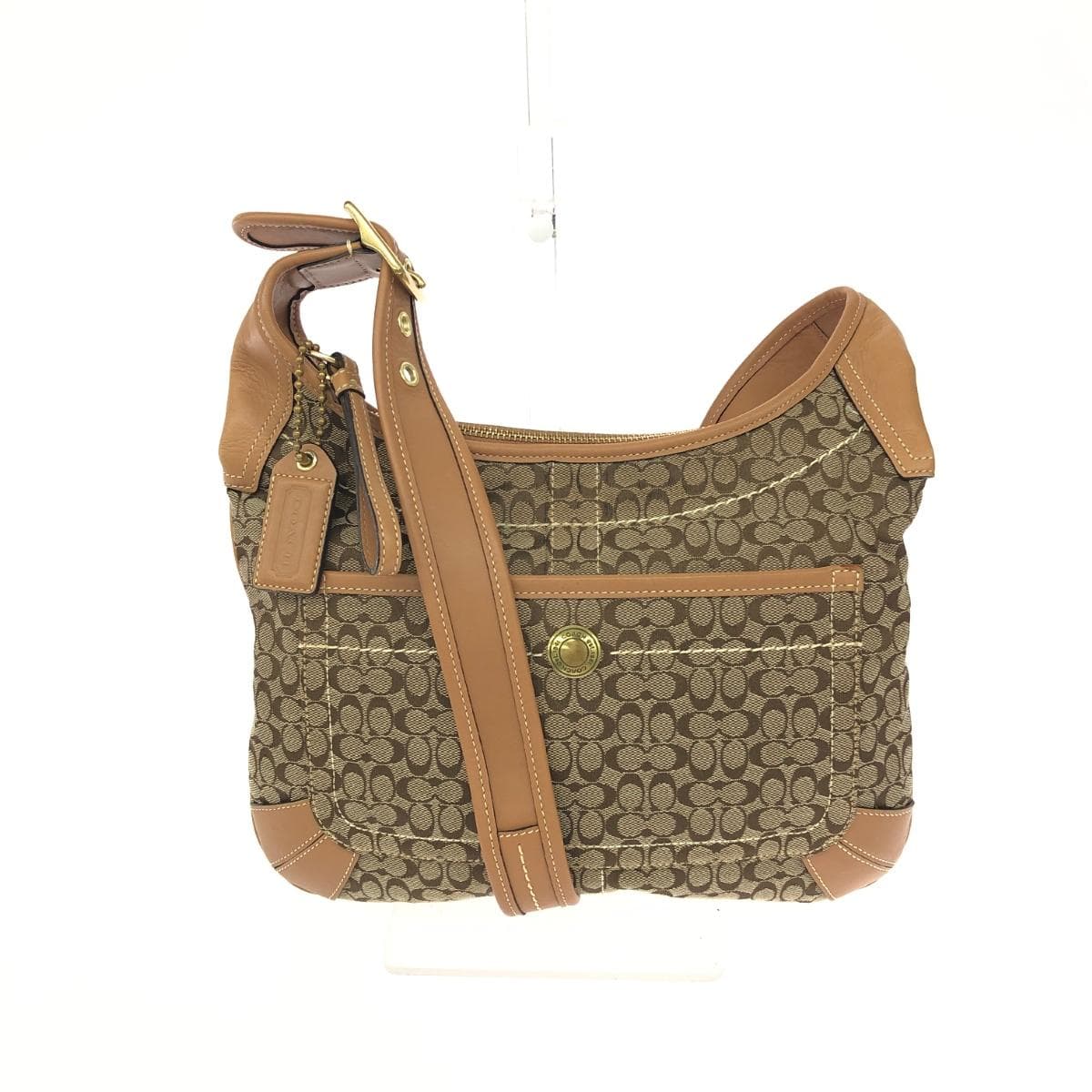COACH Shoulder Bag Signature Canvas × Leather Beige Women's