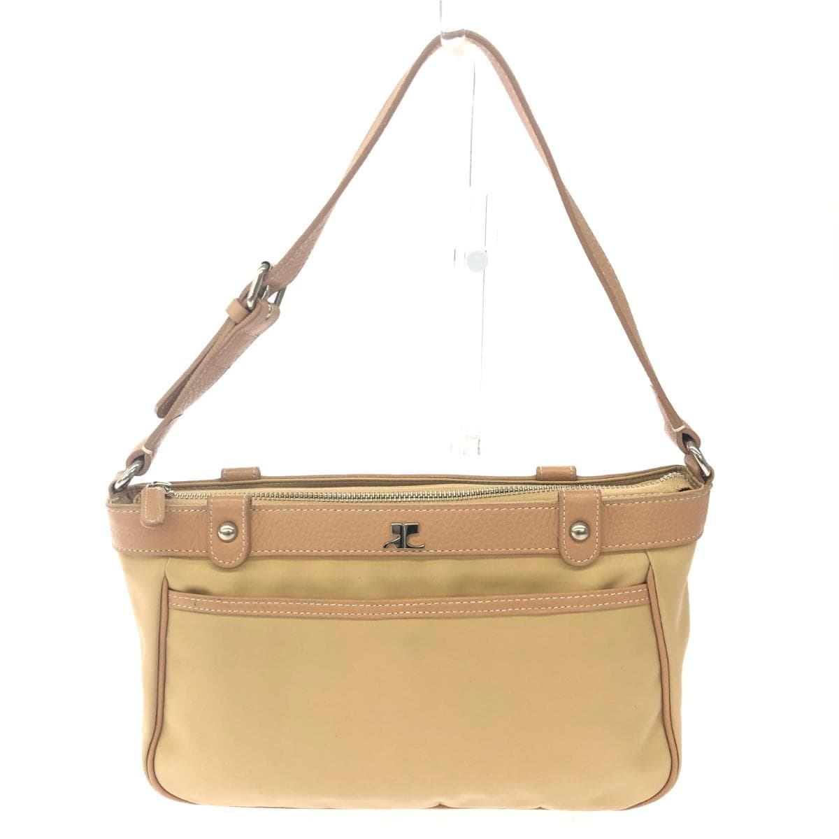 Courreges One Shoulder Bag Good Condition Nylon × Leather Beige Women's