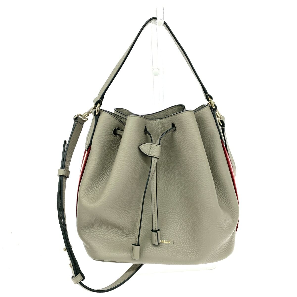 BALLY Drawstring Shoulder Bag - Like-New Condition - 3-Stripe Leather - Gray - Women's